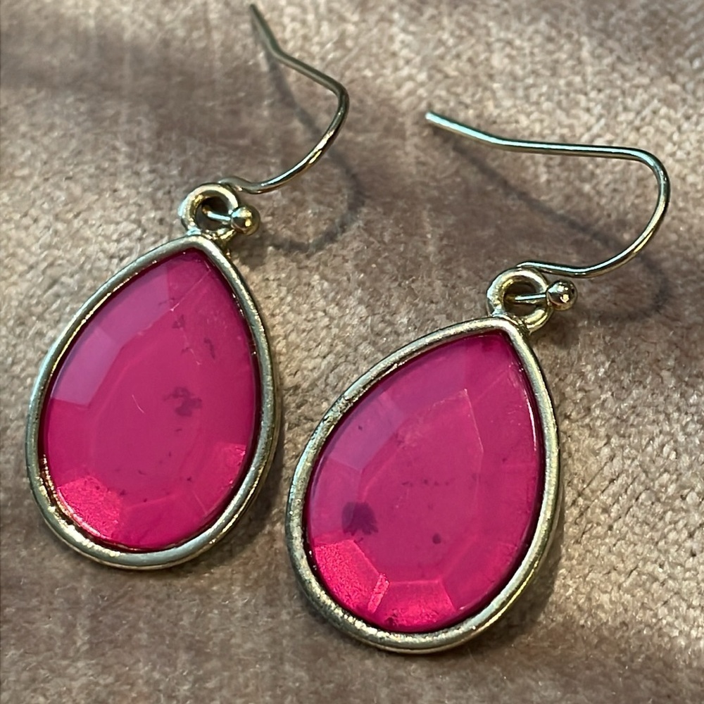 Pink Teardrop Earrings Vintage French Hook Bubblegum Pink